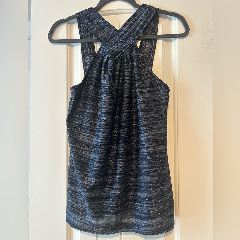 The Limited Heathered Navy Crisscross Front Tank Top